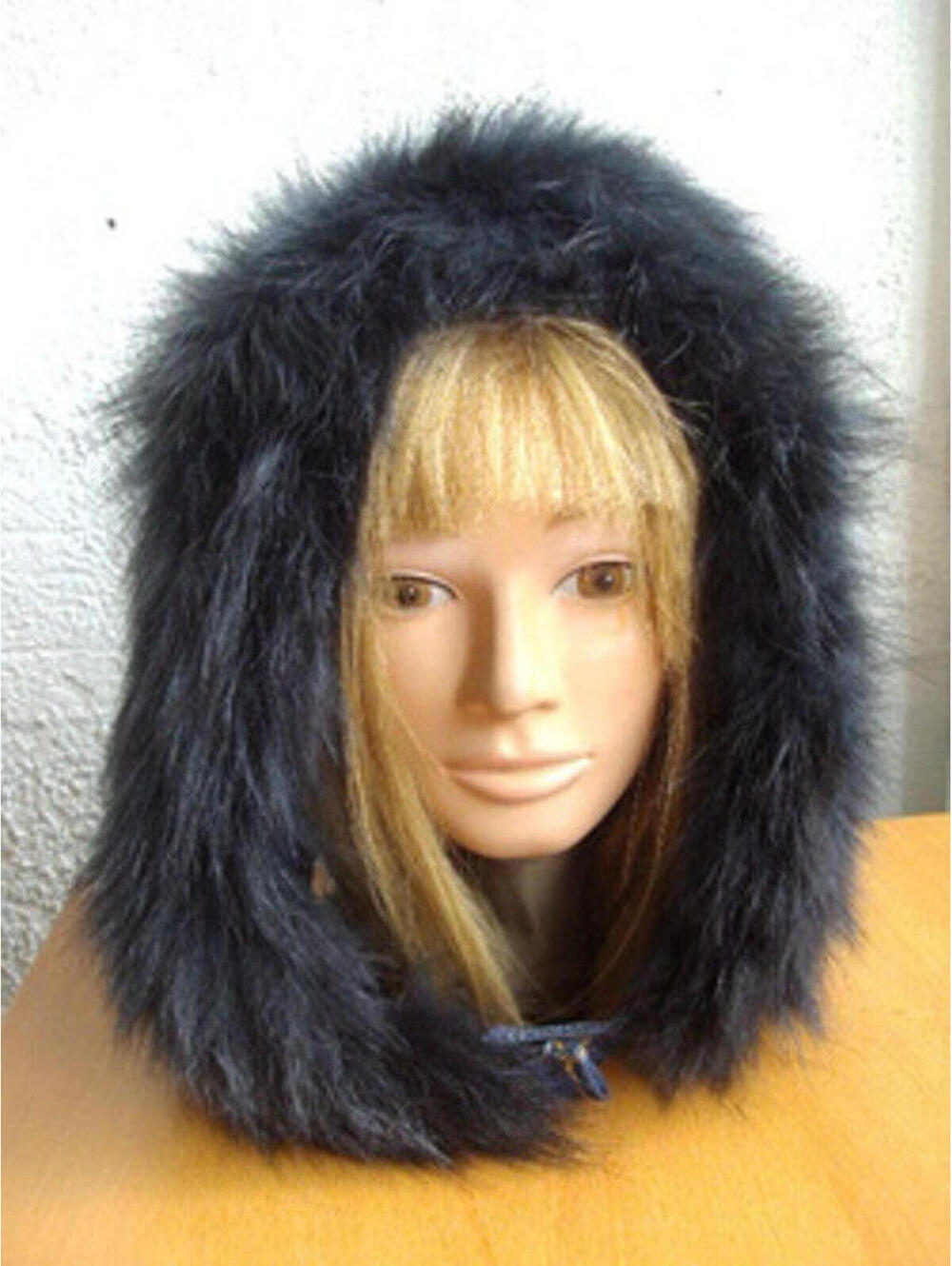 BRAND NEW DENIM JEANS HOOD HAT W/ FOX FUR TRIM WOMEN WOMAN SIZE ONE SIZE